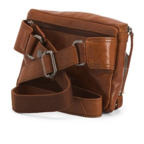 SPIKES & SPARROW Leather Belt Bag With Front Zip Pocket Camel Brown - Picture 5 of 16